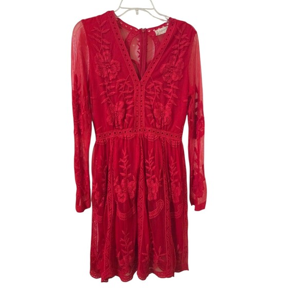 Altar'd State Lavesta Dress M Red Floral Lace Romantic Whimsical Embroidered A35 - Picture 3 of 12